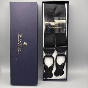 Brooks Brothers Black And Black Leather Suspenders Braces X-Long BB12 NIB